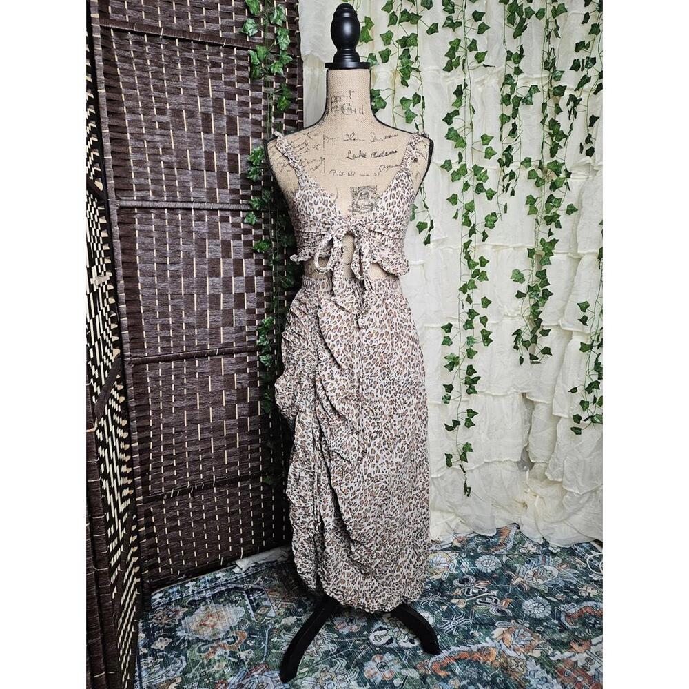 Leopard Print Tie-Front Ruffle Skirt and Top Set